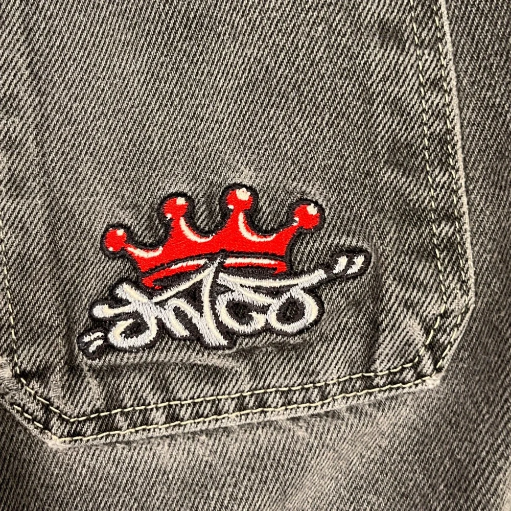 Vintage JNCO Jeans Boys Black Denim Shorts Crown Logo Embroidered Size 6 Y2K